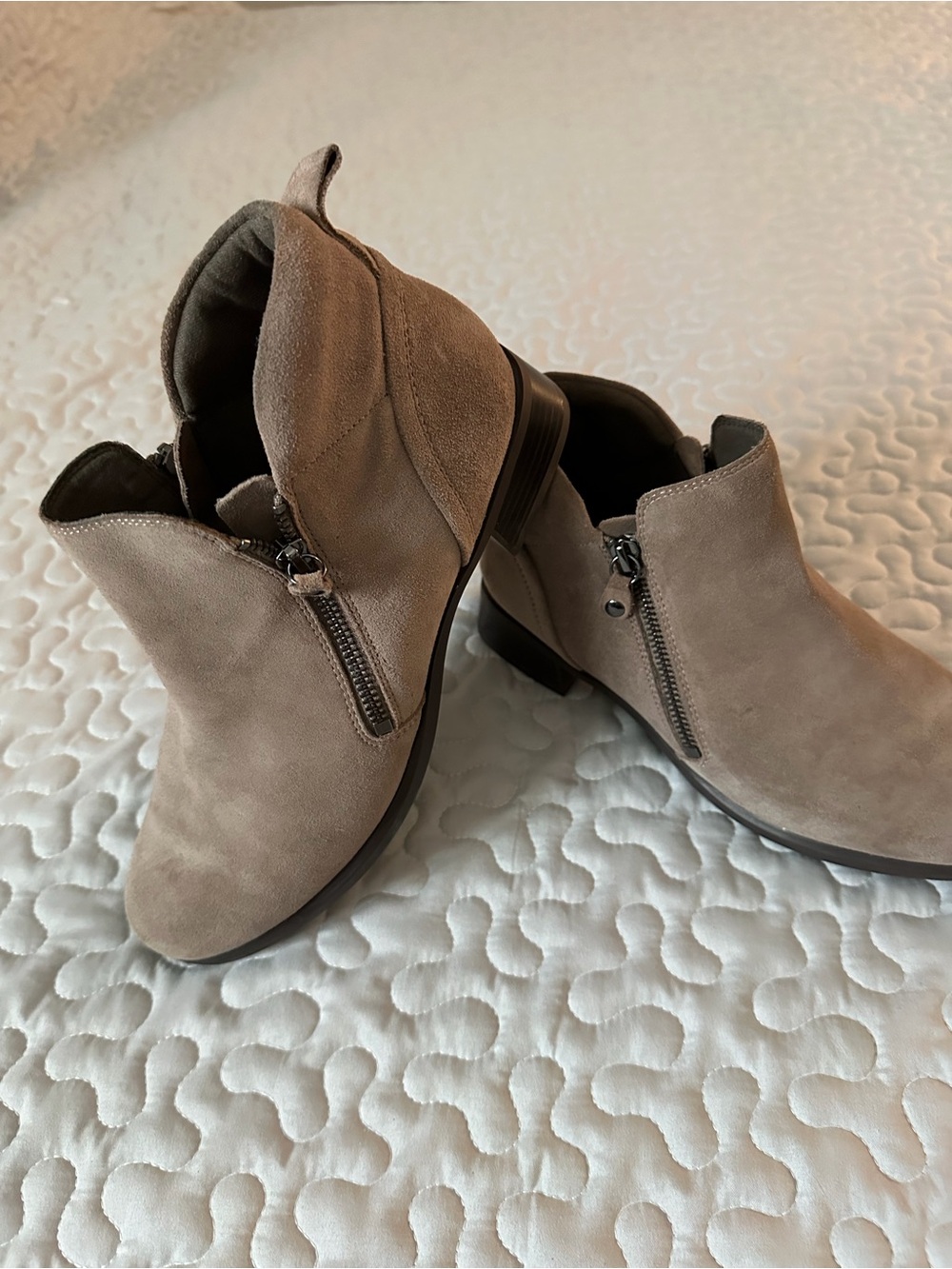 Munro Taupe Suede Side-Zip Ankle Booties